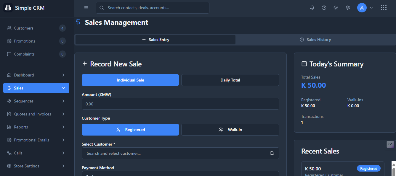 Simple Customer Relationship Management System